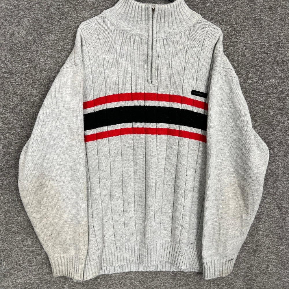 Southpole XXL Mens Gray 1/4 Zip‎ Sweater Striped Knit Pullover VTG Y2K